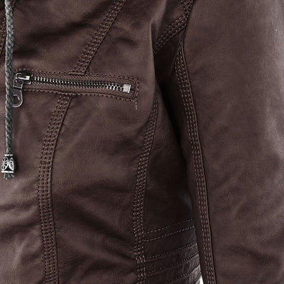 Reagan | Fitted Leather Moto Jacket with Hood