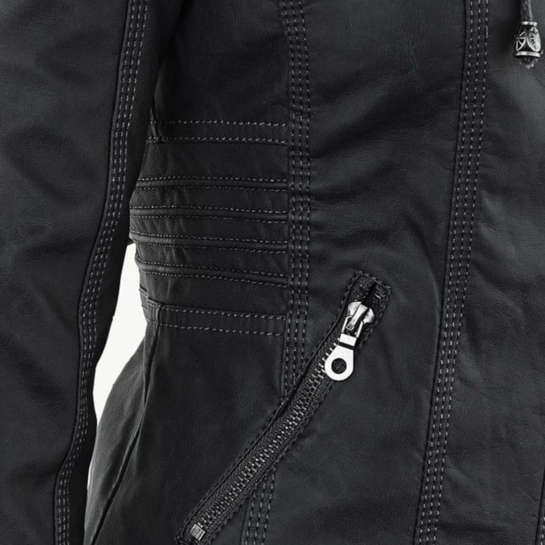 Reagan | Fitted Leather Moto Jacket with Hood