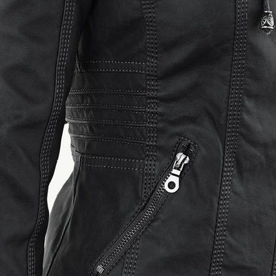 Reagan | Fitted Leather Moto Jacket with Hood