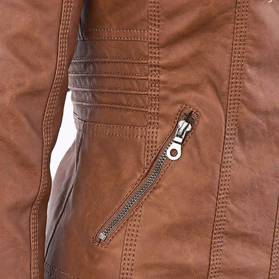 Reagan | Fitted Leather Moto Jacket with Hood