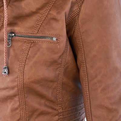 Reagan | Fitted Leather Moto Jacket with Hood