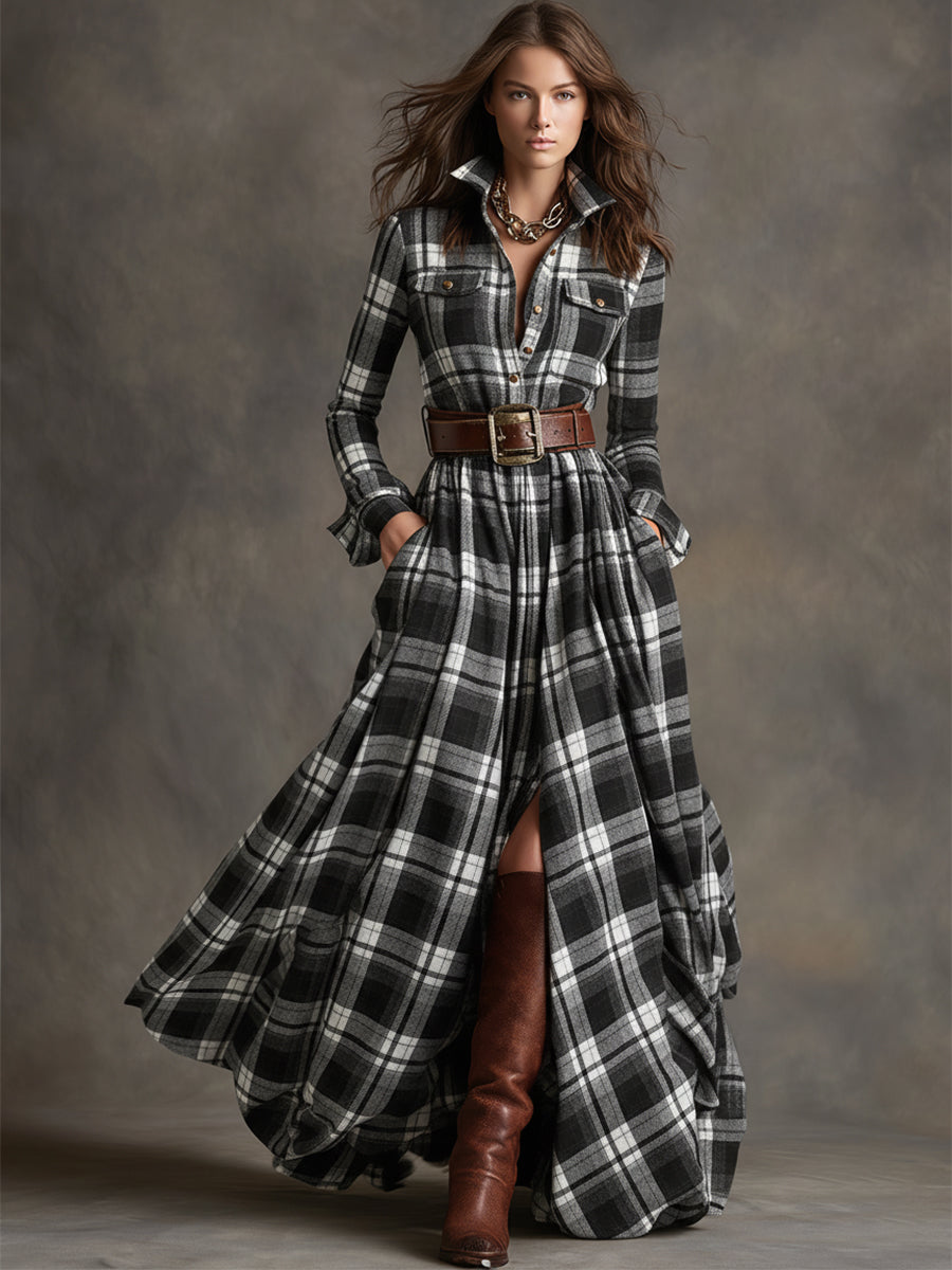 Genevieve | Highland Plaid Belted Maxi Dress