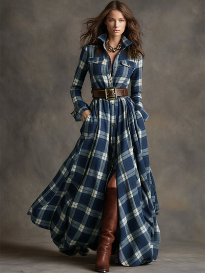 Genevieve | Highland Plaid Belted Maxi Dress
