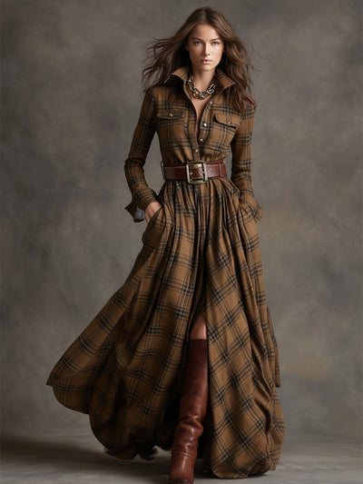 Genevieve | Highland Plaid Belted Maxi Dress
