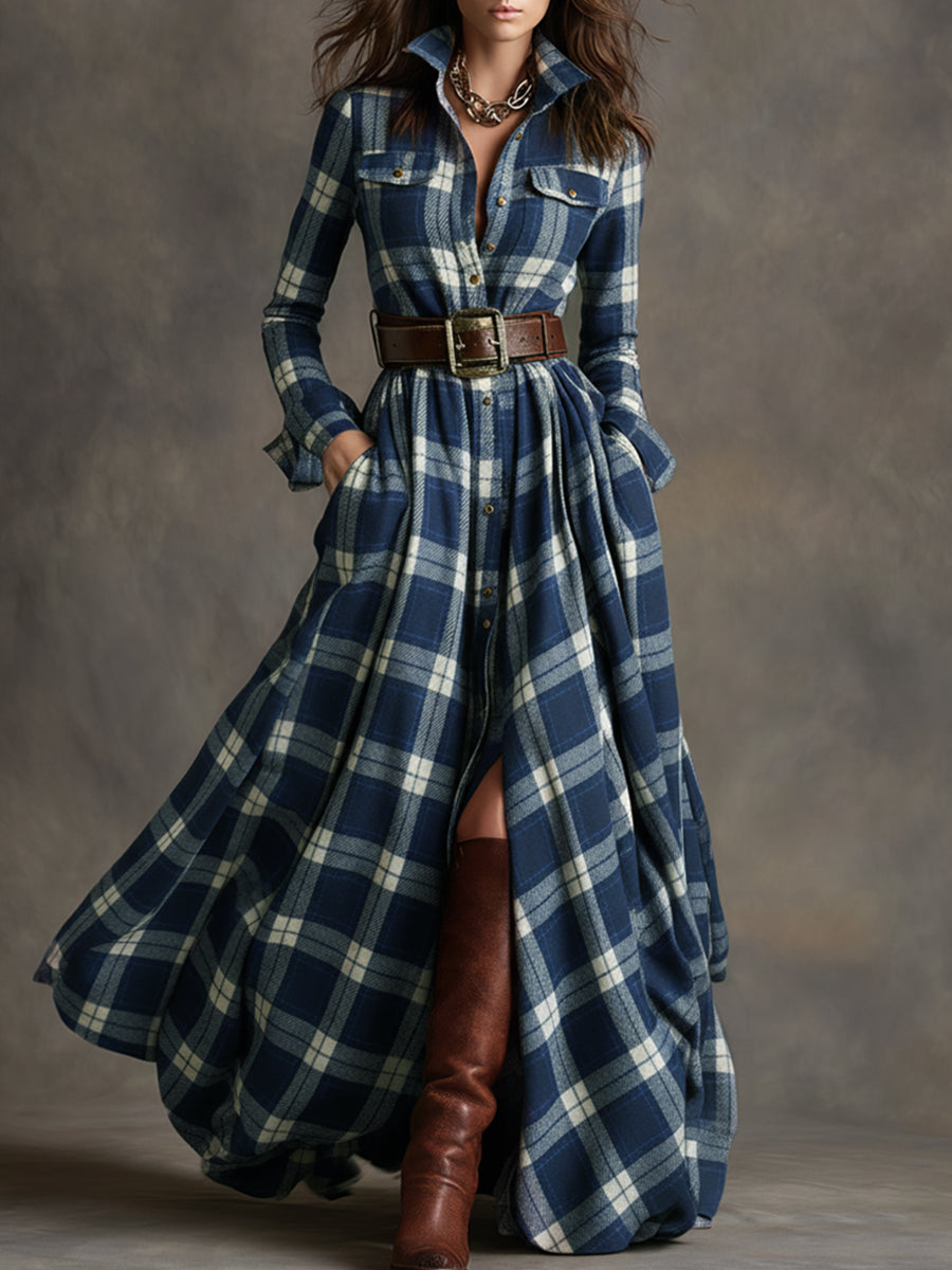 Genevieve | Highland Plaid Belted Maxi Dress