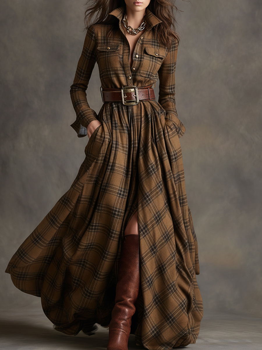 Genevieve | Highland Plaid Belted Maxi Dress