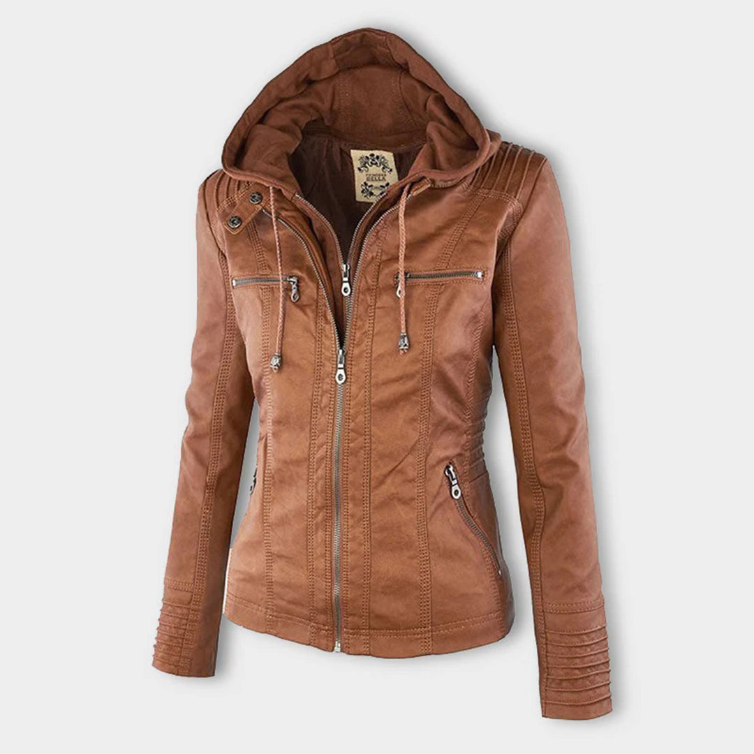 Reagan | Fitted Leather Moto Jacket with Hood