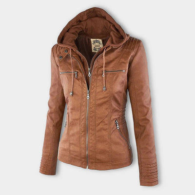 Reagan | Fitted Leather Moto Jacket with Hood