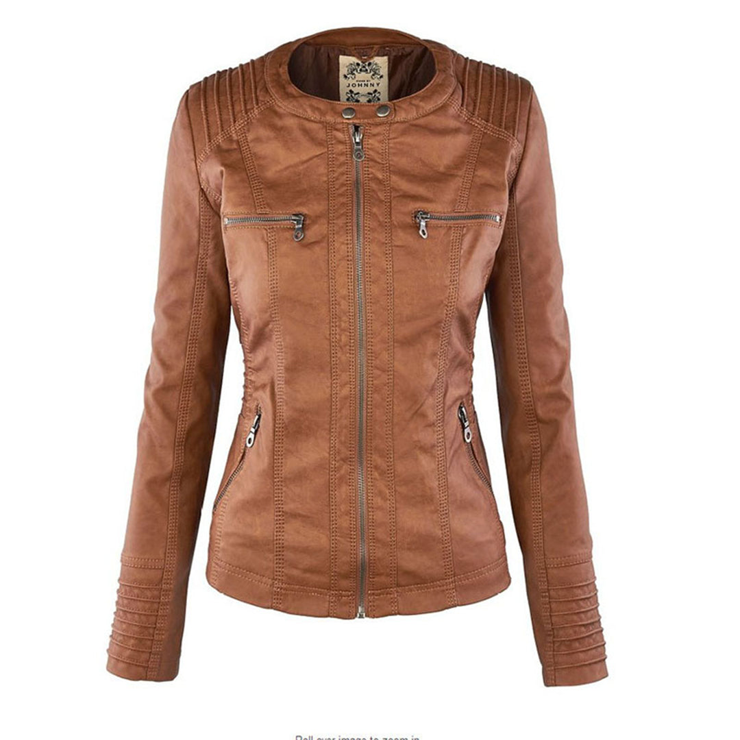 Reagan | Fitted Leather Moto Jacket with Hood