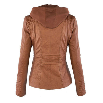 Reagan | Fitted Leather Moto Jacket with Hood