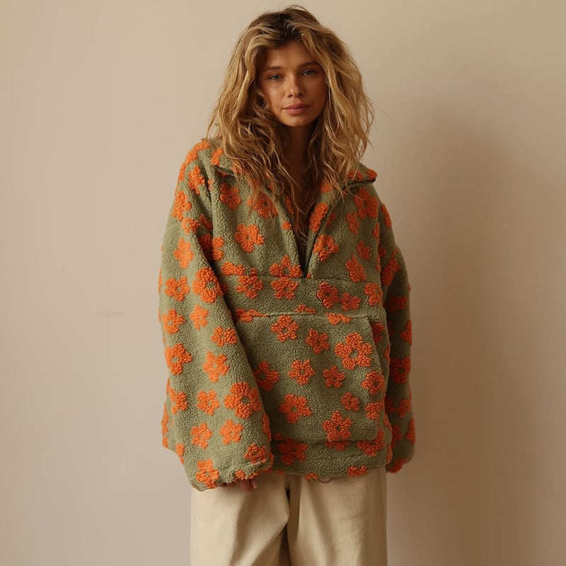 Daisy | Cozy Floral Fleece Zip-Up Pullover