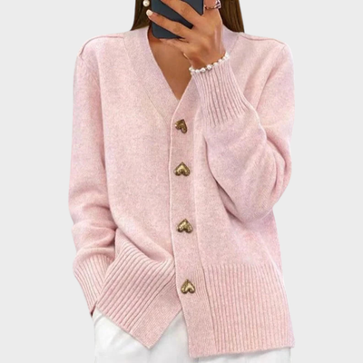 Liliana | Soft Knit Pink Cardigan with Heart Buttons