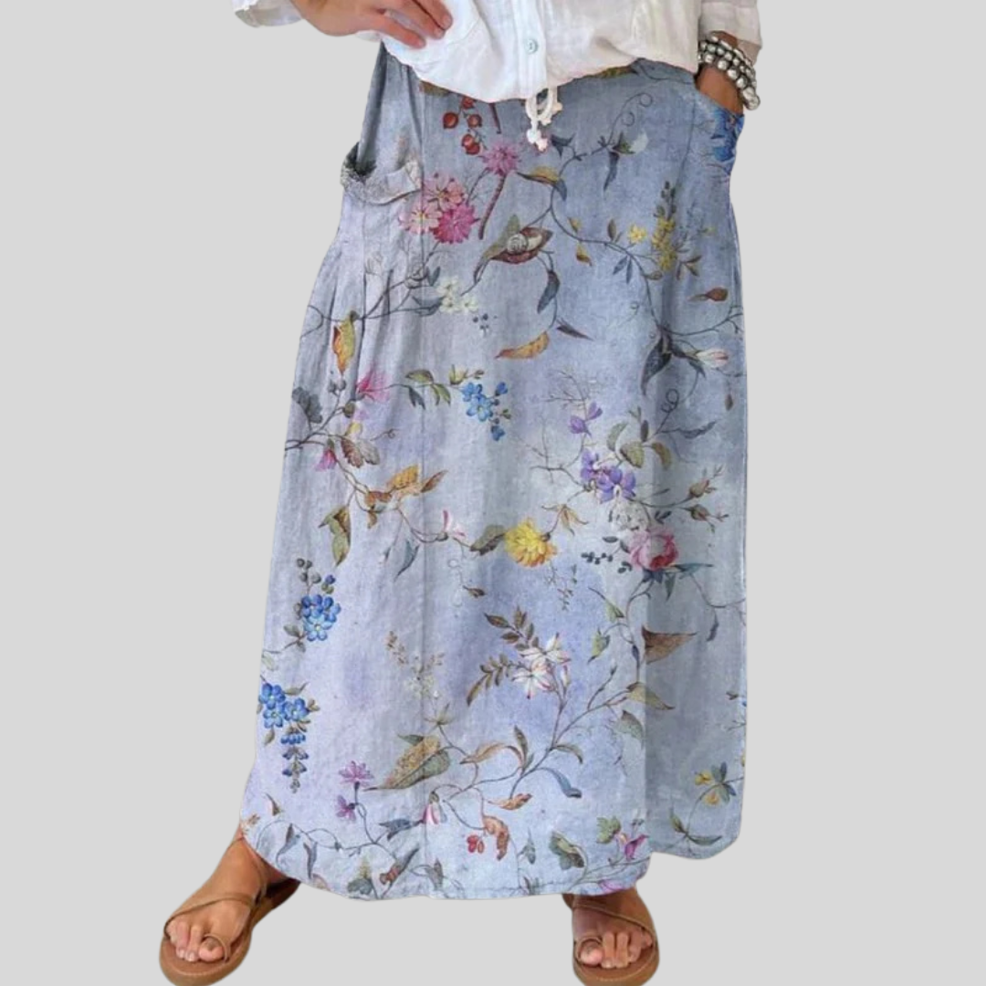 Lydia | Soft-Sky Botanical Maxi Skirt