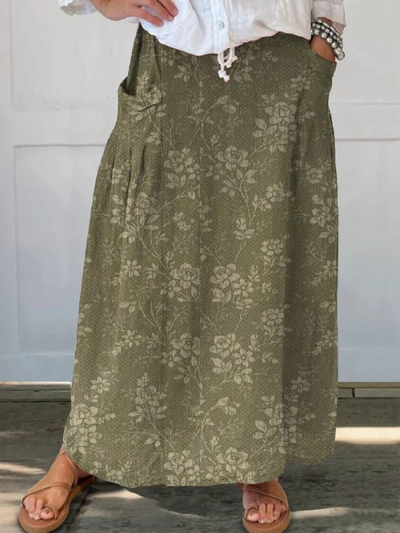 Ruth | Olive Rosegarden Maxi Skirt