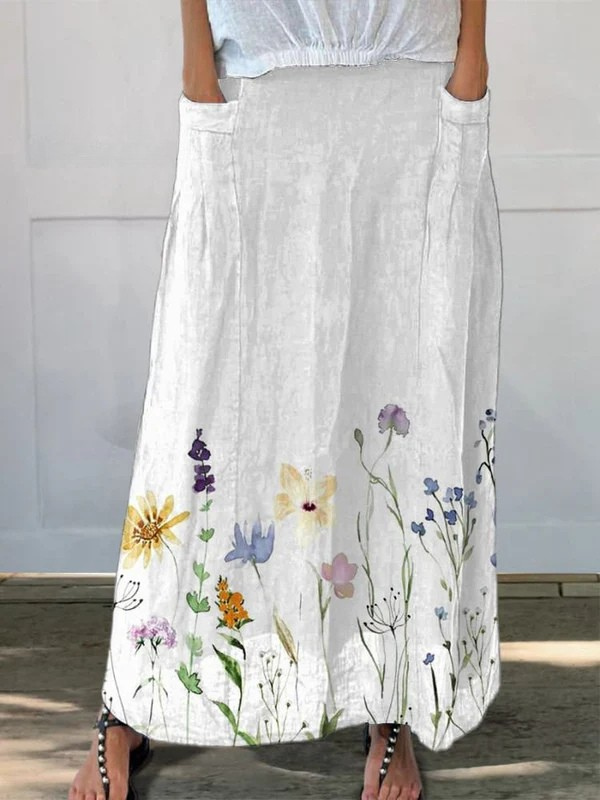 Evelyn | White Meadow Floral Maxi Skirt