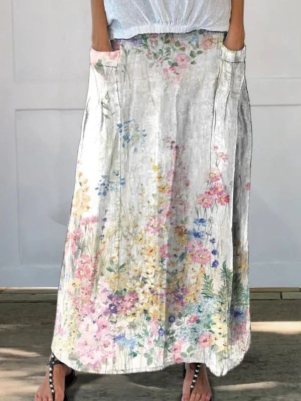 Ellie | Soft-Petal Watercolor Meadow Maxi Skirt