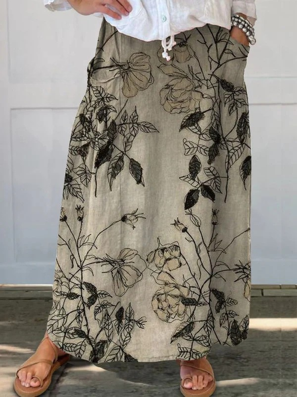 Mabel | Antique Charcoal Botanical Maxi Skirt