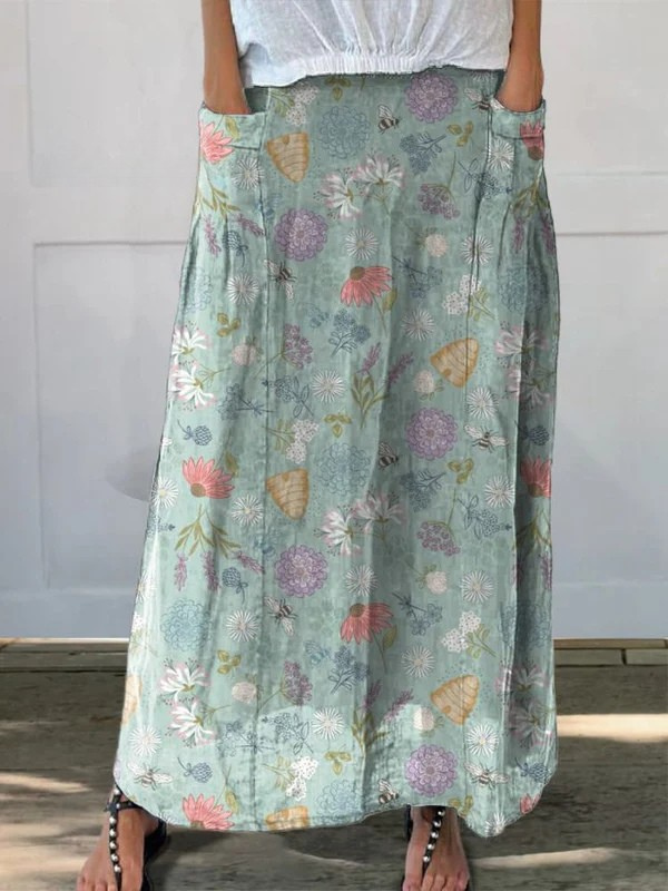 Hazel | Honey Garden Bees & Blooms Maxi Skirt
