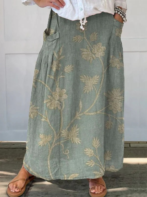 Joanna | Sage Vine-Embroidered Maxi Skirt