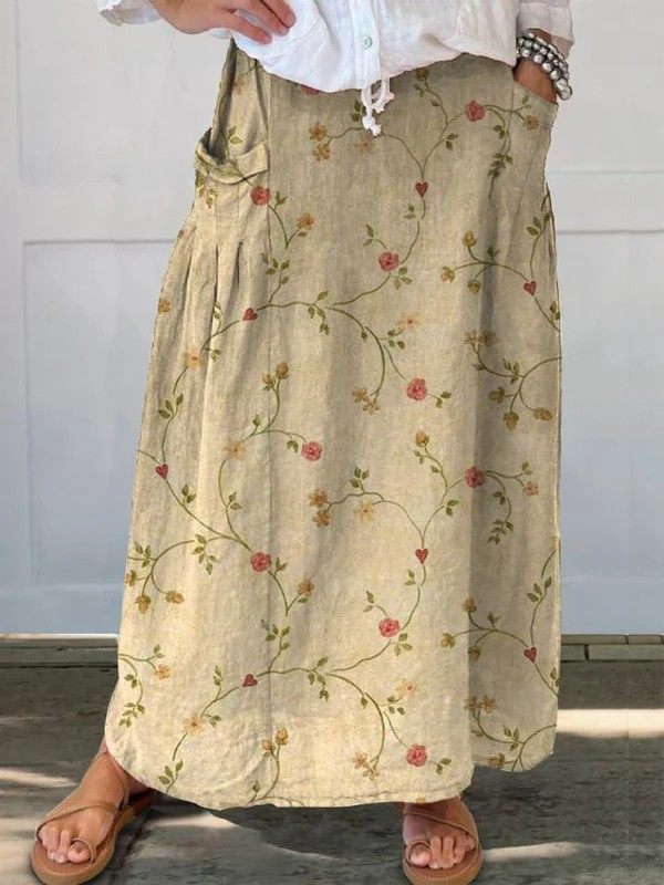 Sylvia | Warm Petal Vine Maxi Skirt