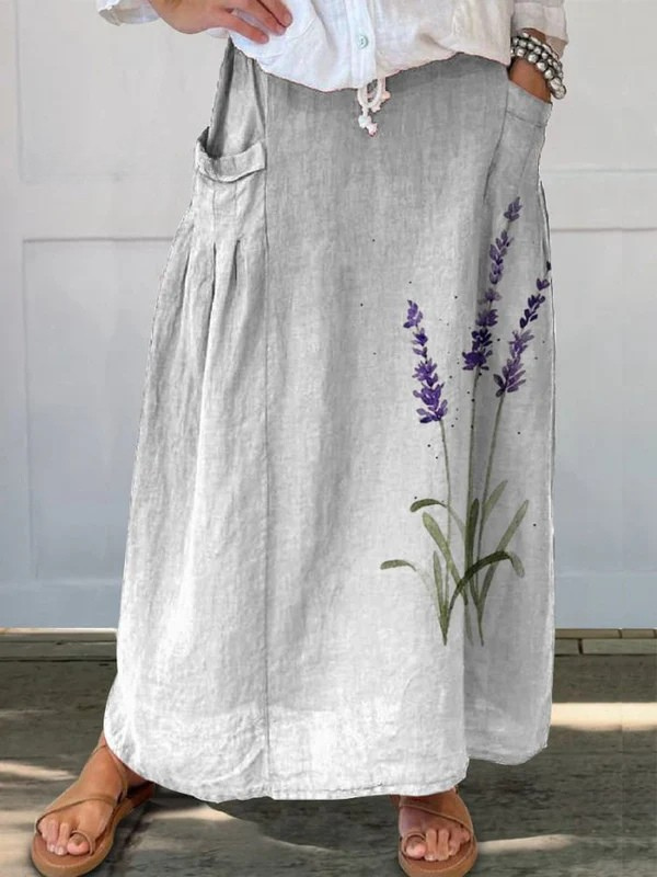 Lena | Lavender Bloom Linen Maxi Skirt