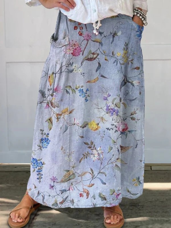 Lydia | Soft-Sky Botanical Maxi Skirt