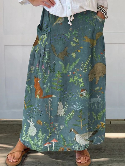 Lillian | Forest Folk Illustrated Maxi Skirt