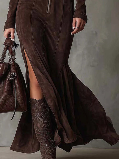 Vivienne | Suede Belted Maxi Dress