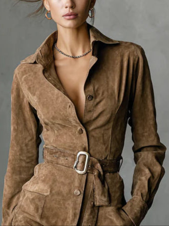 Celeste | Western Belted Suede Shirt Dress