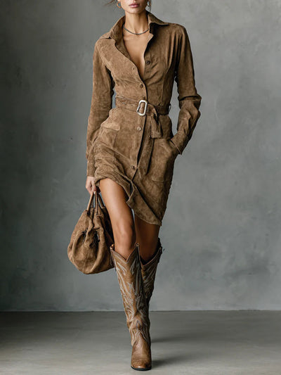 Celeste | Western Belted Suede Shirt Dress