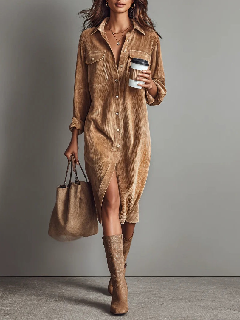 Jasmine | Corduroy Midi Shirt Dress