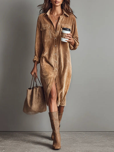 Jasmine | Corduroy Midi Shirt Dress