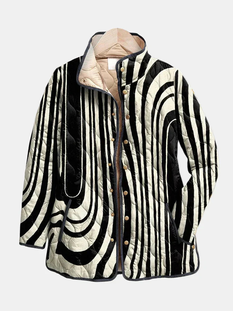 Vivian | Modern Black-and-Ivory Quilted Statement Jacket