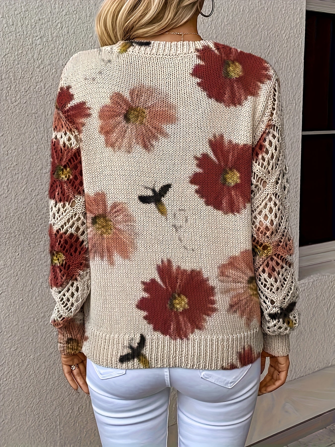 Aubrey | Cozy Bloom Crochet-Sleeve Sweater