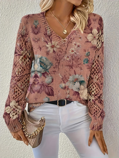 Clara | Soft Woodland Bloom V-Neck Sweater