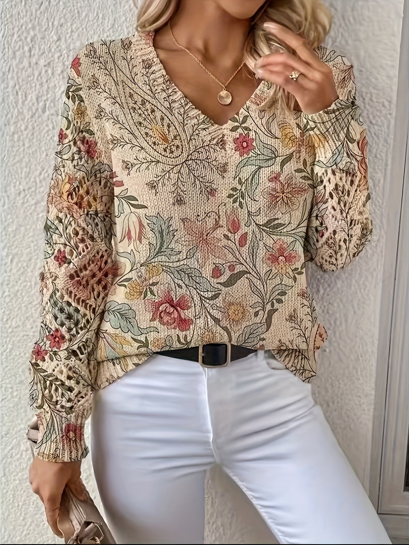 Maribel | Rustic Garden Whispers Crochet-Sleeve Sweater