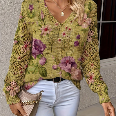 Clara | Soft Woodland Bloom V-Neck Sweater