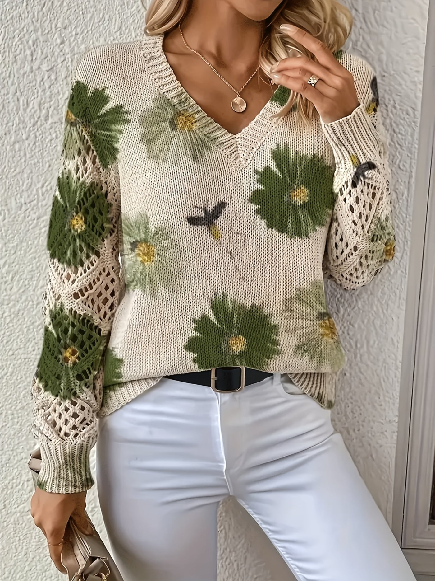 Harper | Soft Bloom Crochet-Sleeve Sweater
