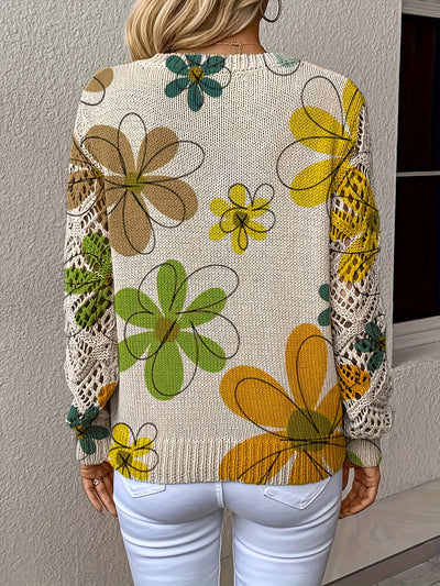 Elaine | Retro Petal Crochet-Sleeve Sweater