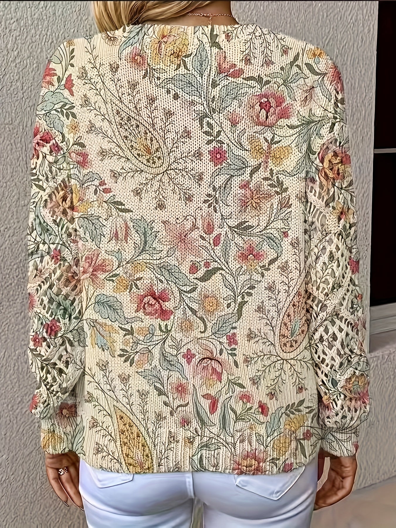 Maribel | Rustic Garden Whispers Crochet-Sleeve Sweater