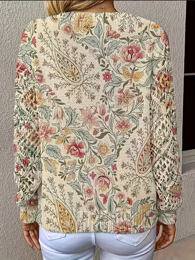 Maribel | Rustic Garden Whispers Crochet-Sleeve Sweater