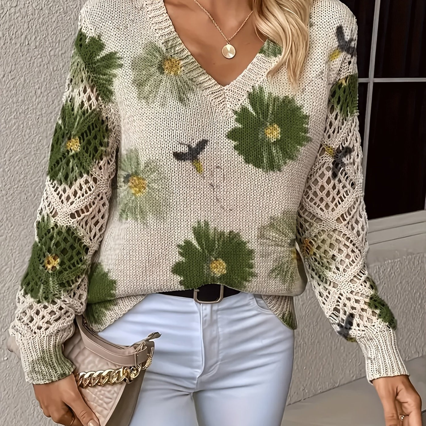 Harper | Soft Bloom Crochet-Sleeve Sweater