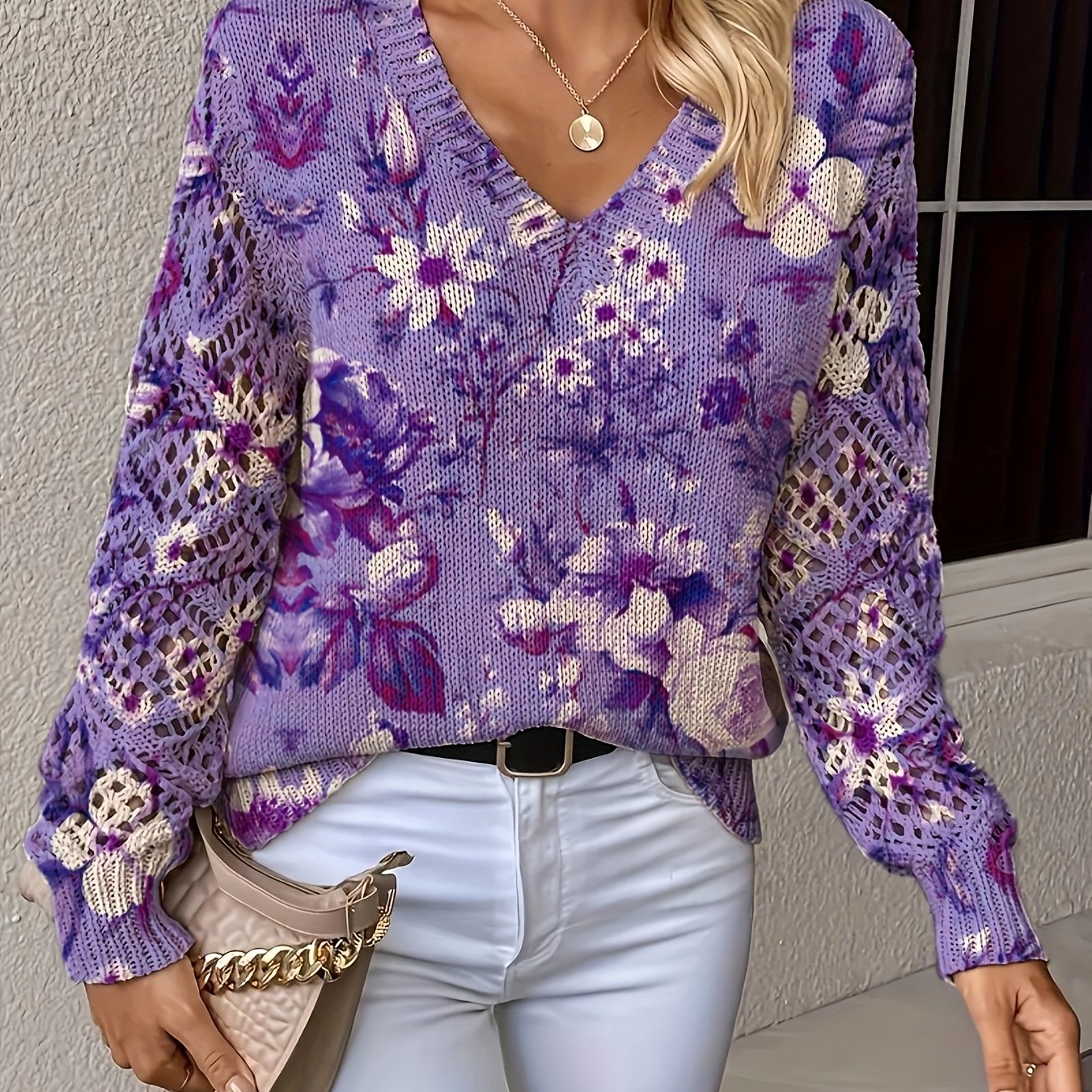 Clara | Soft Woodland Bloom V-Neck Sweater