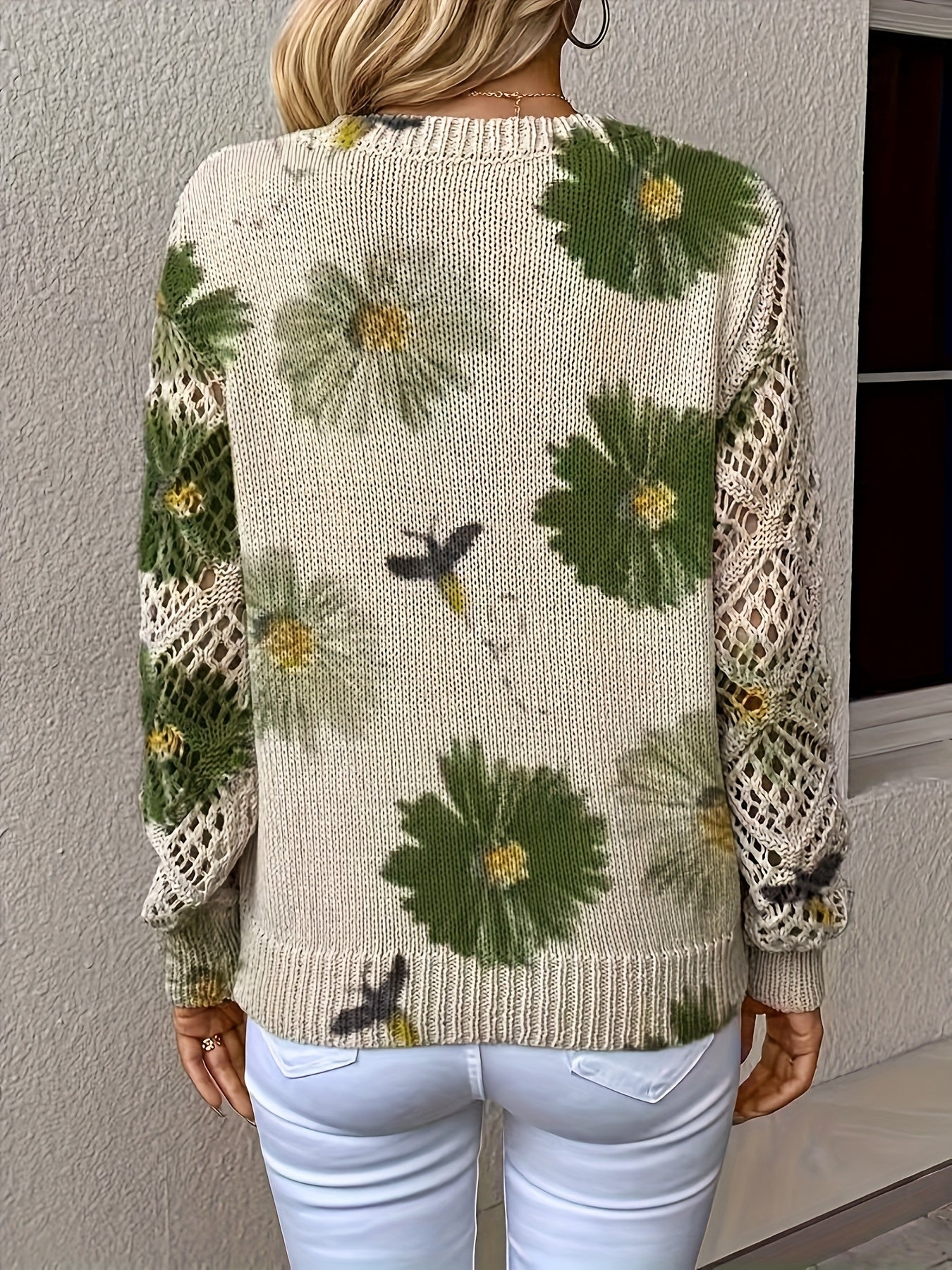 Aubrey | Cozy Bloom Crochet-Sleeve Sweater