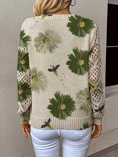 Aubrey | Cozy Bloom Crochet-Sleeve Sweater