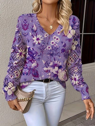 Clara | Soft Woodland Bloom V-Neck Sweater
