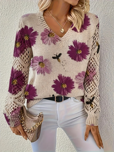 Aubrey | Cozy Bloom Crochet-Sleeve Sweater