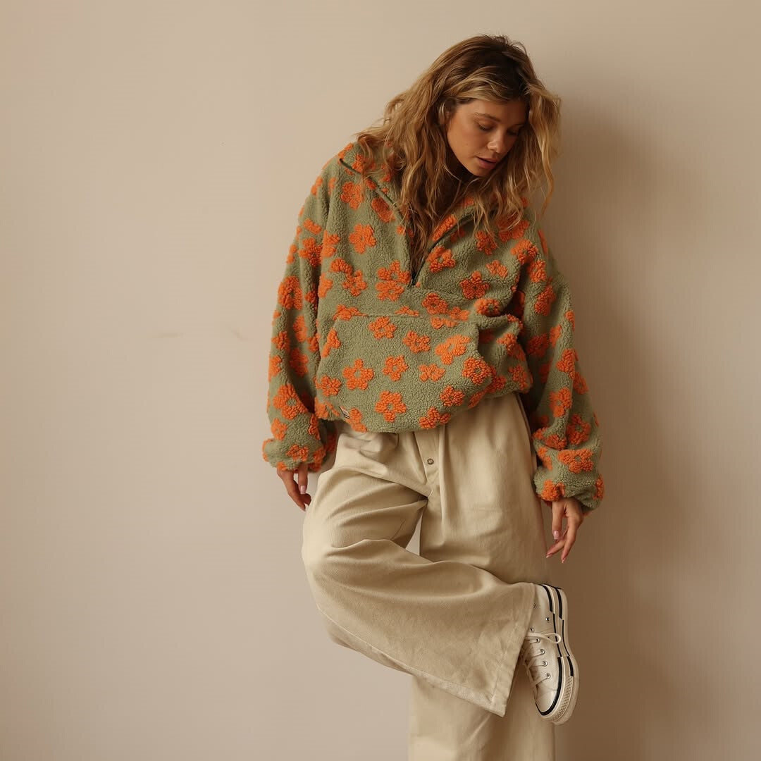 Daisy | Cozy Floral Fleece Zip-Up Pullover